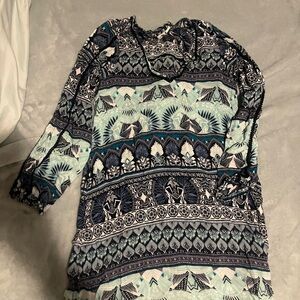 Roxy Women's Long Sleeve Dress - Black, Blue, White M beach dress